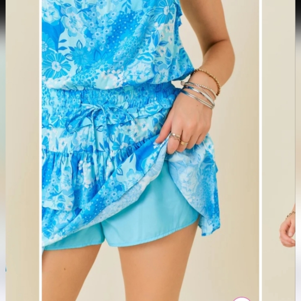 Blue Floral Ruffle Dress Rompers - Picture 2 of 14